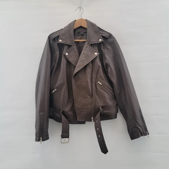 Quince Mocha Brown Leather Moto Biker Jacket Size Large Timeless Minimalist - Picture 16 of 16